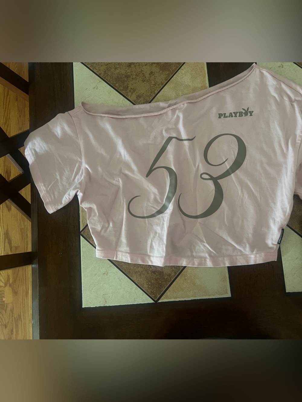PLAYBOY Light Pink Cropped Tee with Gray '53' Graphic